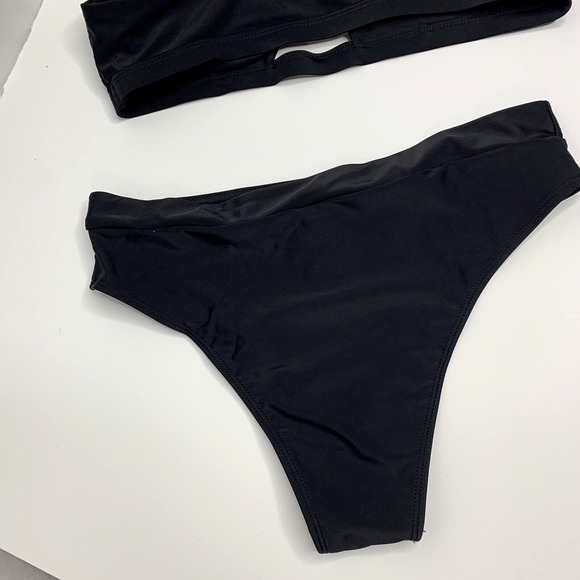 Elsoyo Womens High Waist Bikini Set Size Large Black High Cut Padded - Picture 11 of 13